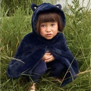 Mini Boden 10-12y Cat Cape Furry plush ears paws snap hood warm heavy blue fur